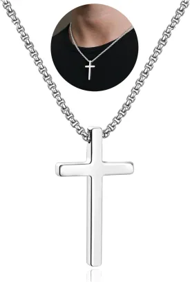 IEFSHINY Cross Necklace for Men Boys - Fathers Day Mens Gifts, Stainless Steel Cross Pendant Chain Necklaces for Men, Mens 16-30 Inches Chain Gold Silver Black Cross Necklace Jewelry Gifts