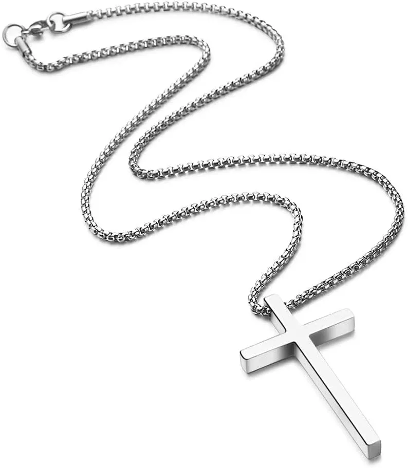 IEFSHINY Cross Necklace for Men Boys - Fathers Day Mens Gifts, Stainless Steel Cross Pendant Chain Necklaces for Men, Mens 16-30 Inches Chain Gold Silver Black Cross Necklace Jewelry Gifts