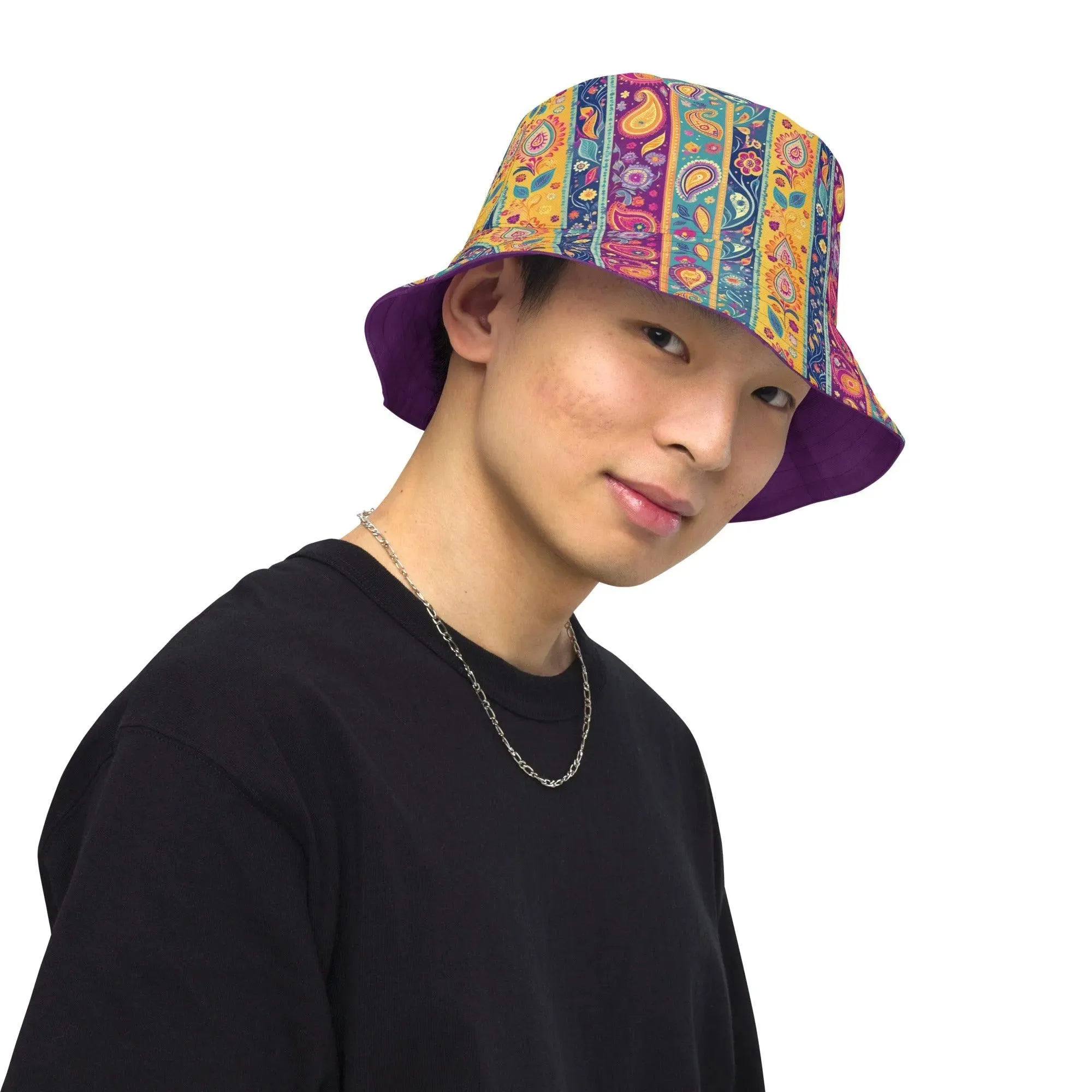 Indian Whimsical Paisley Reversible Bucket Hat