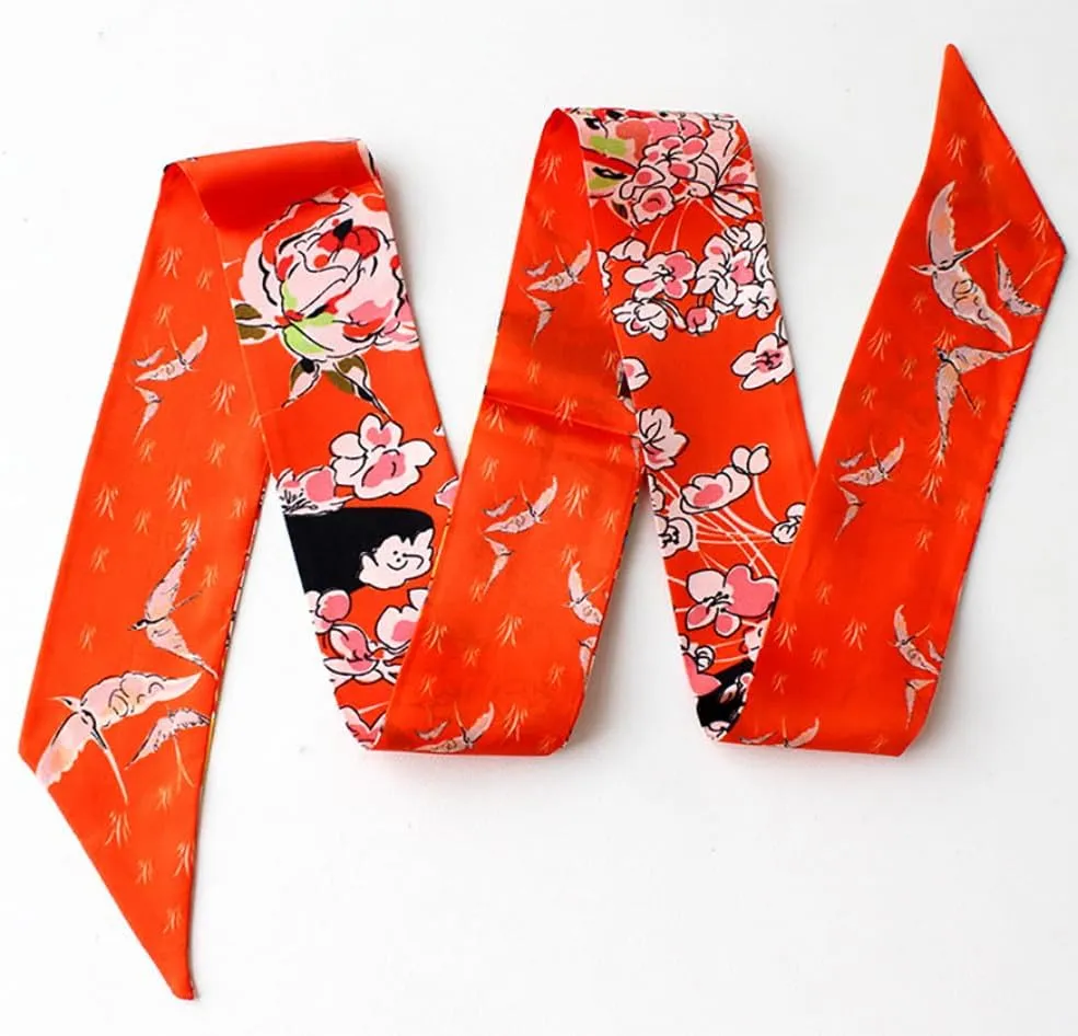 JERLA 100% Mulberry silk Scarf bag scarf Head Hair Ribbon Handbag Handle wrap Tie Bundle Scarf Neckerchief Scarf for women