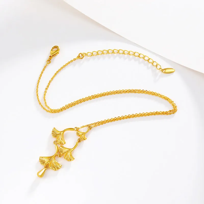 Jewelry Sansheng apricot necklace women's brass gold-plated summer niche high-end ginkgo leaf pendant clavicle chain
