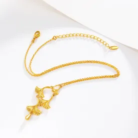 Jewelry Sansheng apricot necklace women's brass gold-plated summer niche high-end ginkgo leaf pendant clavicle chain