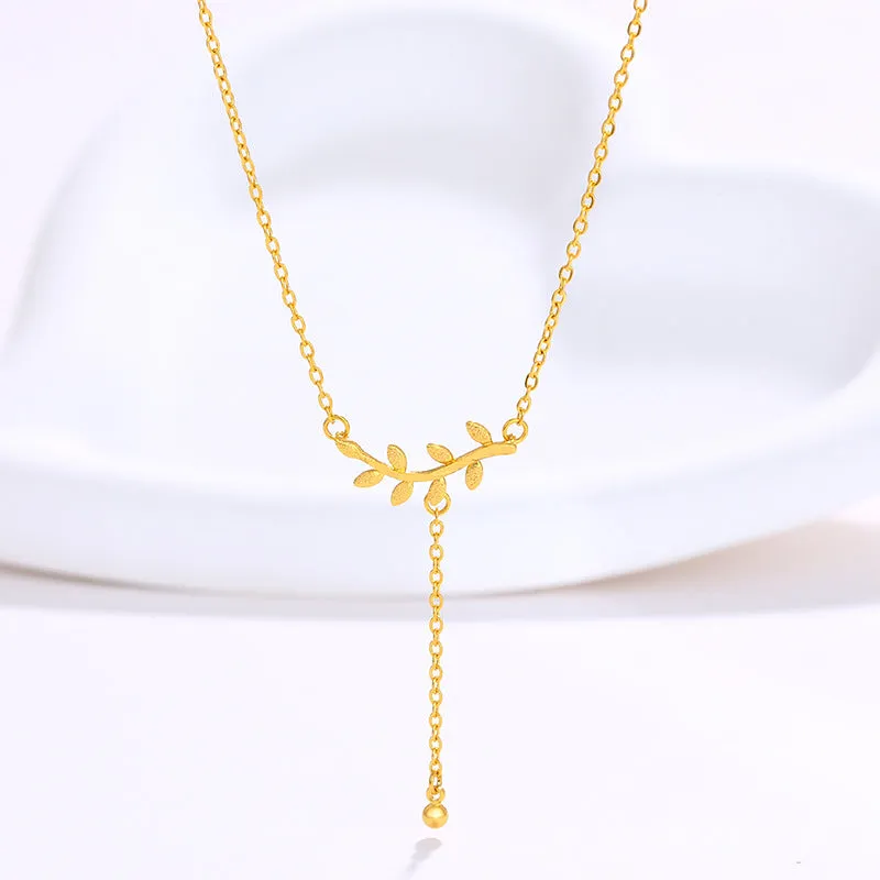 Jewelry Tassel Pearl Pendant Leaf Necklace Female Niche Design Temperament Clavicle Chain Jewelry