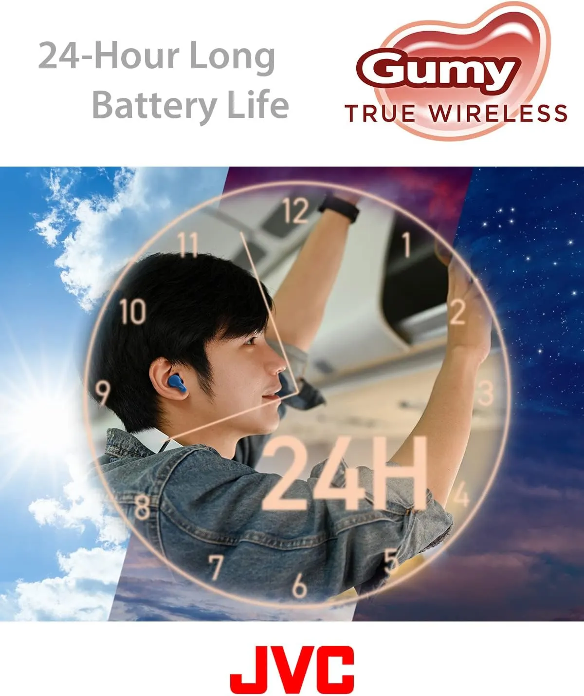 JVC Gumy True Wireless Earbuds, Bluetooth 5.3, Charging Case, 24-Hour Playback, IPX4 Water Resistant, Comfortable Secure Fit with XS/S/M/L Earpieces, Built-in Mic for Calls, iPhone/Android/PC - HAA7T2