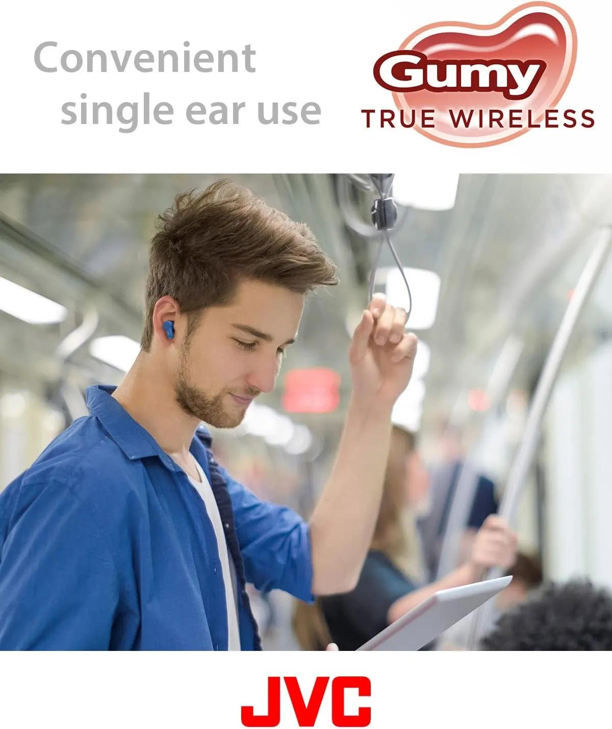 JVC Gumy True Wireless Earbuds, Bluetooth 5.3, Charging Case, 24-Hour Playback, IPX4 Water Resistant, Comfortable Secure Fit with XS/S/M/L Earpieces, Built-in Mic for Calls, iPhone/Android/PC - HAA7T2