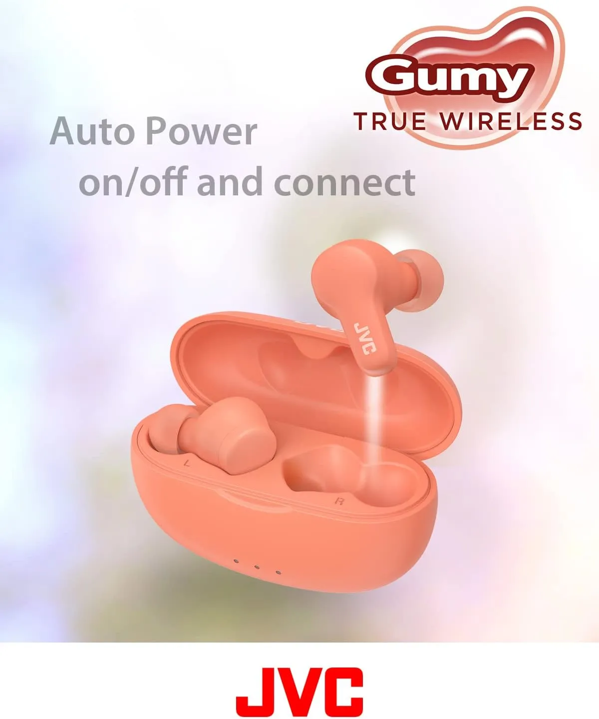 JVC Gumy True Wireless Earbuds, Bluetooth 5.3, Charging Case, 24-Hour Playback, IPX4 Water Resistant, Comfortable Secure Fit with XS/S/M/L Earpieces, Built-in Mic for Calls, iPhone/Android/PC - HAA7T2