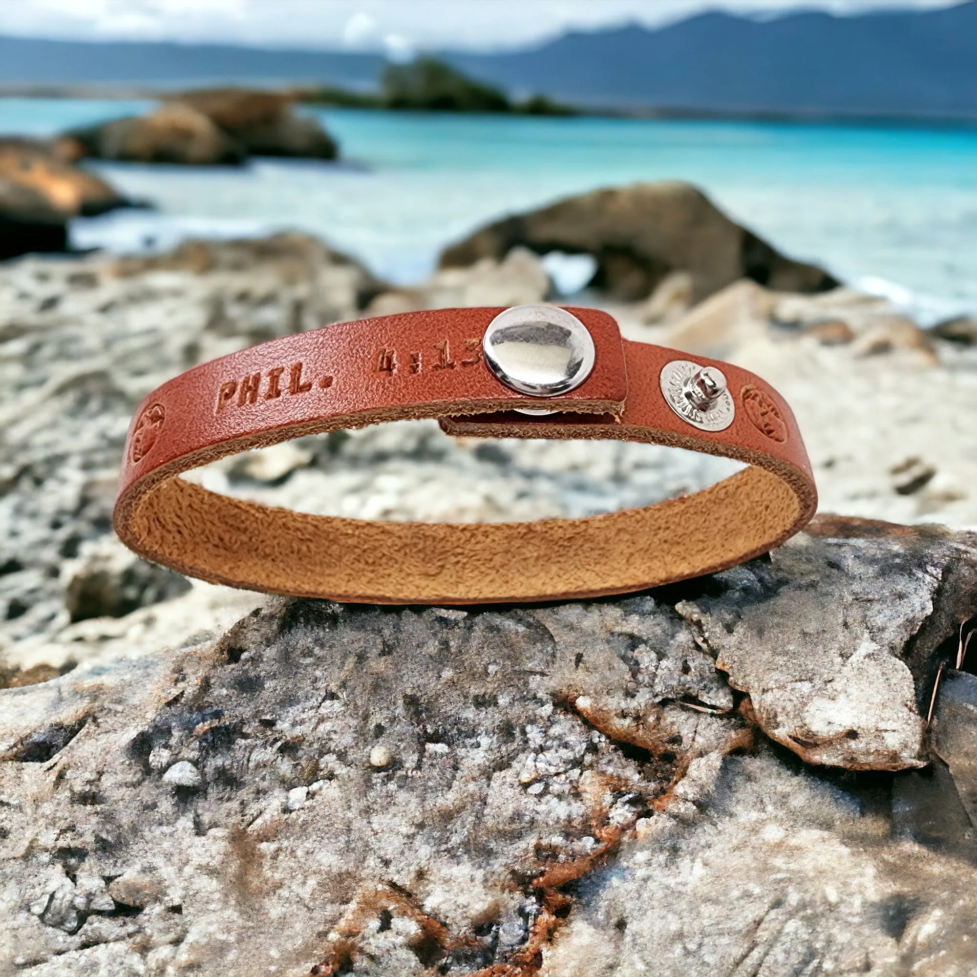 Leather Bracelet Baseball - Softball Philippians 4:13 -Stamped