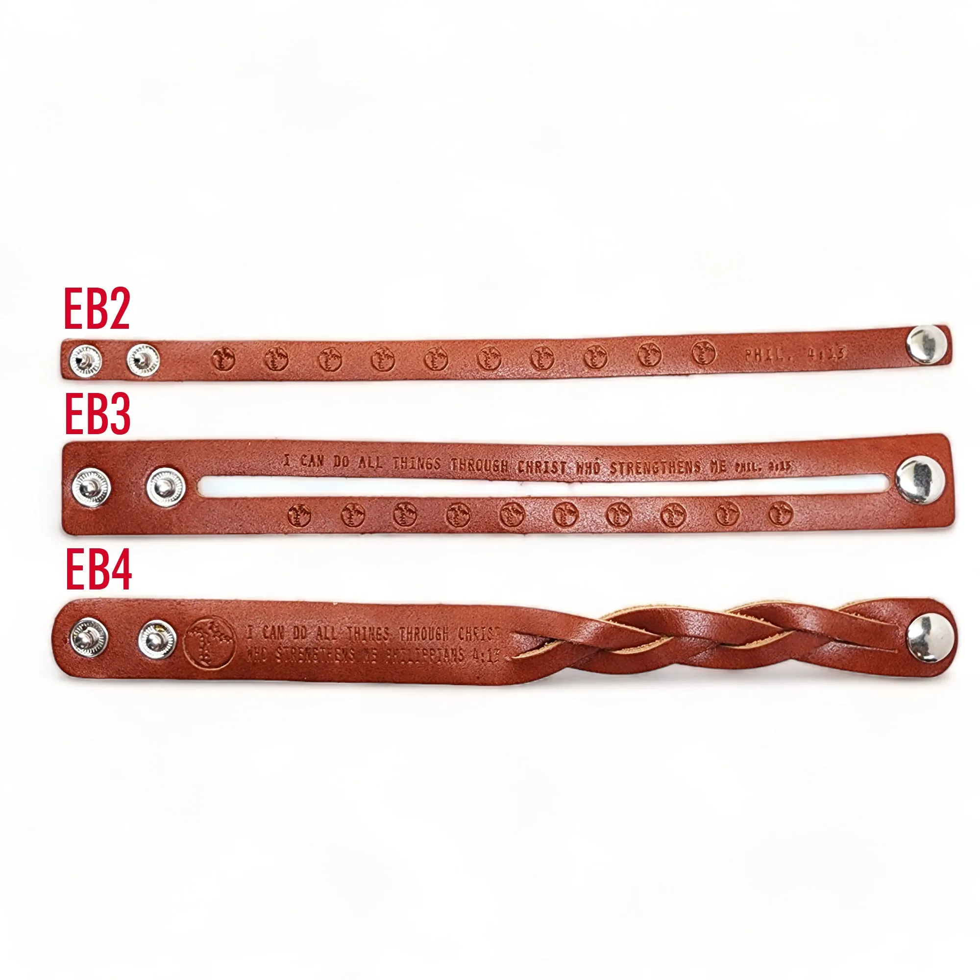 Leather Bracelet Baseball - Softball Philippians 4:13 -Stamped