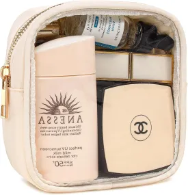 LETGO Small Clear Makeup Bag for Purse Small Cosmetic Bag Travel Size Toiletry Bags Cute Travel Makeup Bag,Coin Purse,Car Asscessories Organizer Storage Travel Essentials for Women Girls(Clear-Beige)