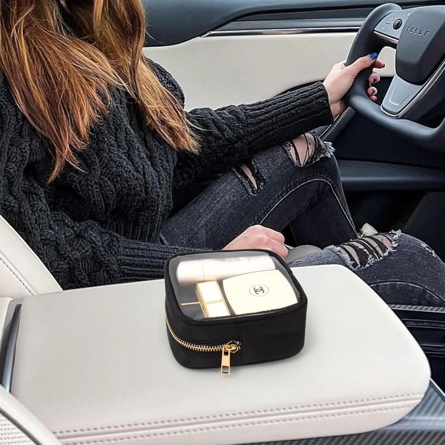 LETGO Small Clear Makeup Bag for Purse Small Cosmetic Bag Travel Size Toiletry Bags Cute Travel Makeup Bag,Coin Purse,Car Asscessories Organizer Storage Travel Essentials for Women Girls(Clear-Black)