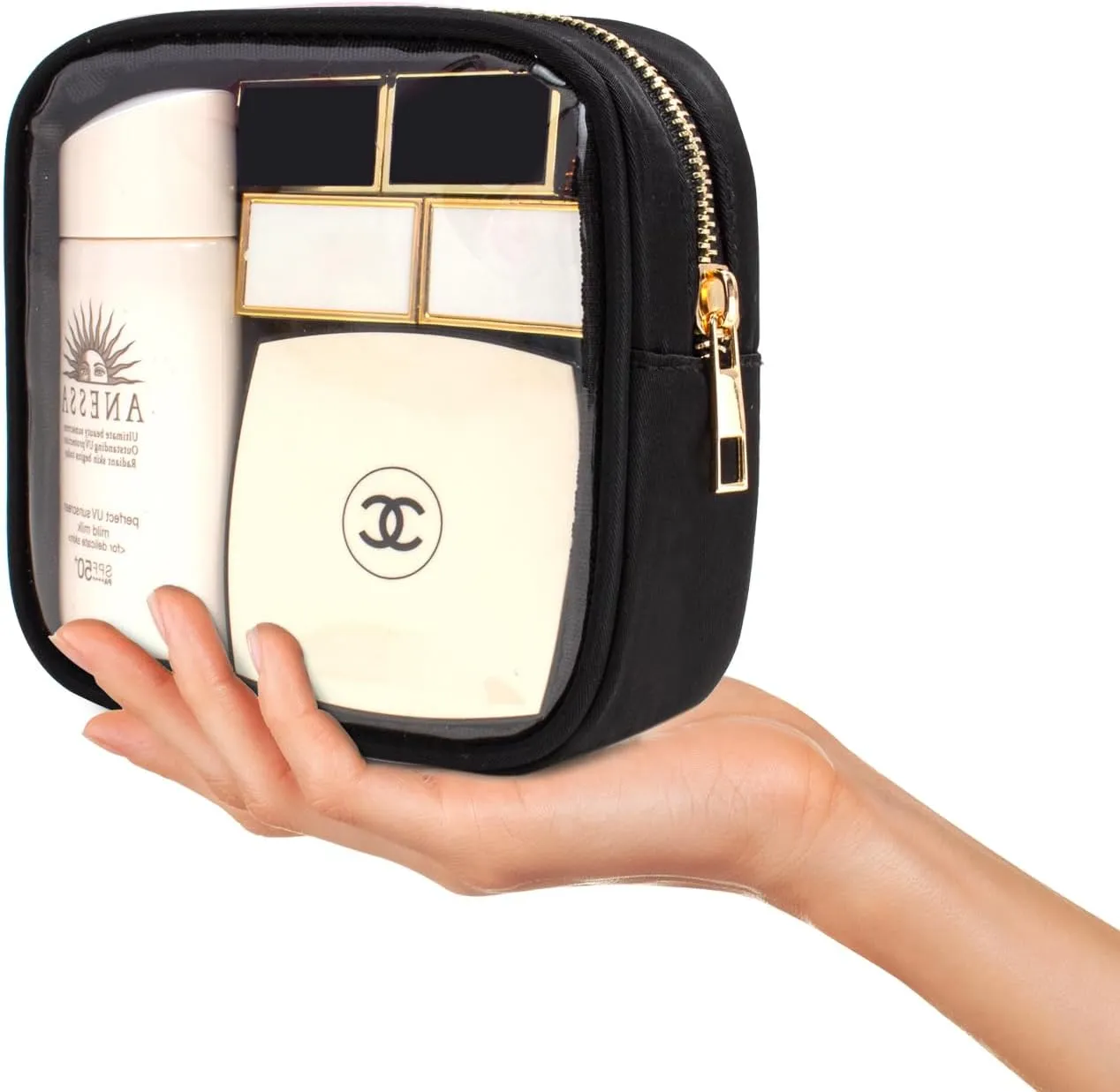 LETGO Small Clear Makeup Bag for Purse Small Cosmetic Bag Travel Size Toiletry Bags Cute Travel Makeup Bag,Coin Purse,Car Asscessories Organizer Storage Travel Essentials for Women Girls(Clear-Black)