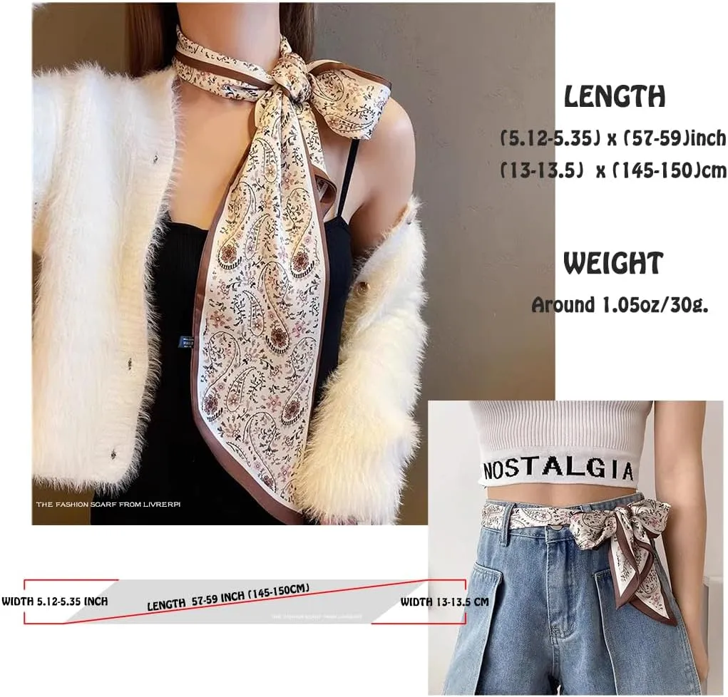 Livrerpi Silk Feeling Head Scarf Fashion Satin Hair Scarf Square Long Scarves for Women Gifts