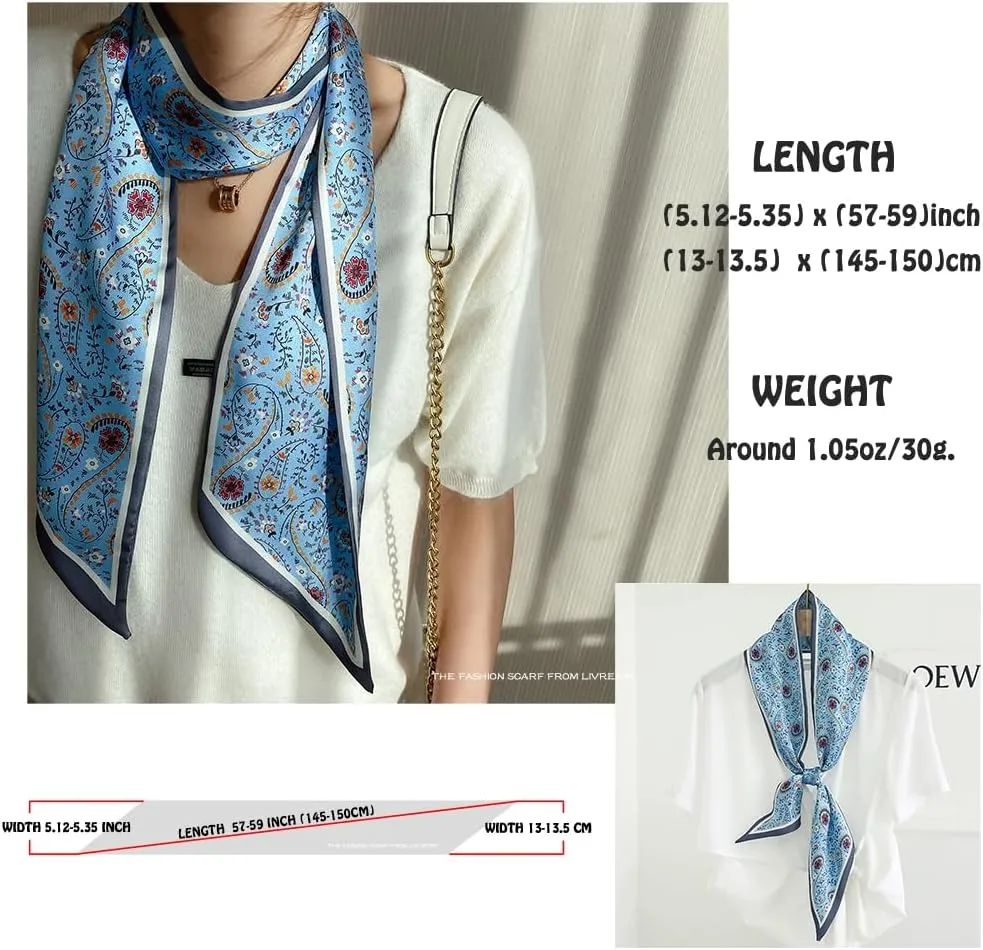 Livrerpi Silk Feeling Head Scarf Fashion Satin Hair Scarf Square Long Scarves for Women Gifts