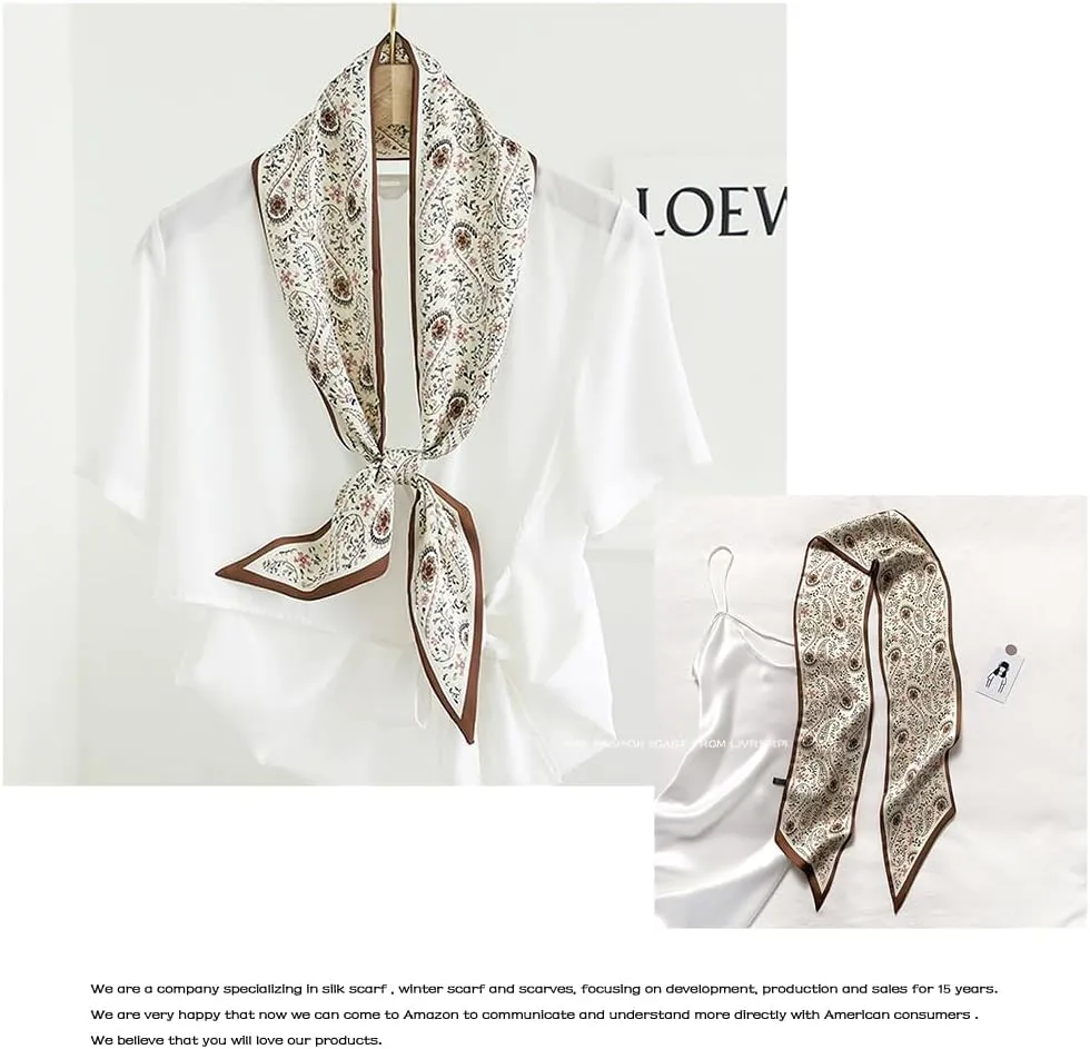 Livrerpi Silk Feeling Head Scarf Fashion Satin Hair Scarf Square Long Scarves for Women Gifts
