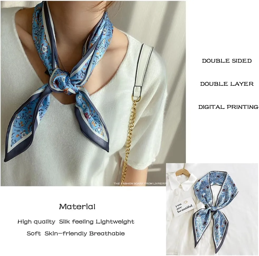 Livrerpi Silk Feeling Head Scarf Fashion Satin Hair Scarf Square Long Scarves for Women Gifts