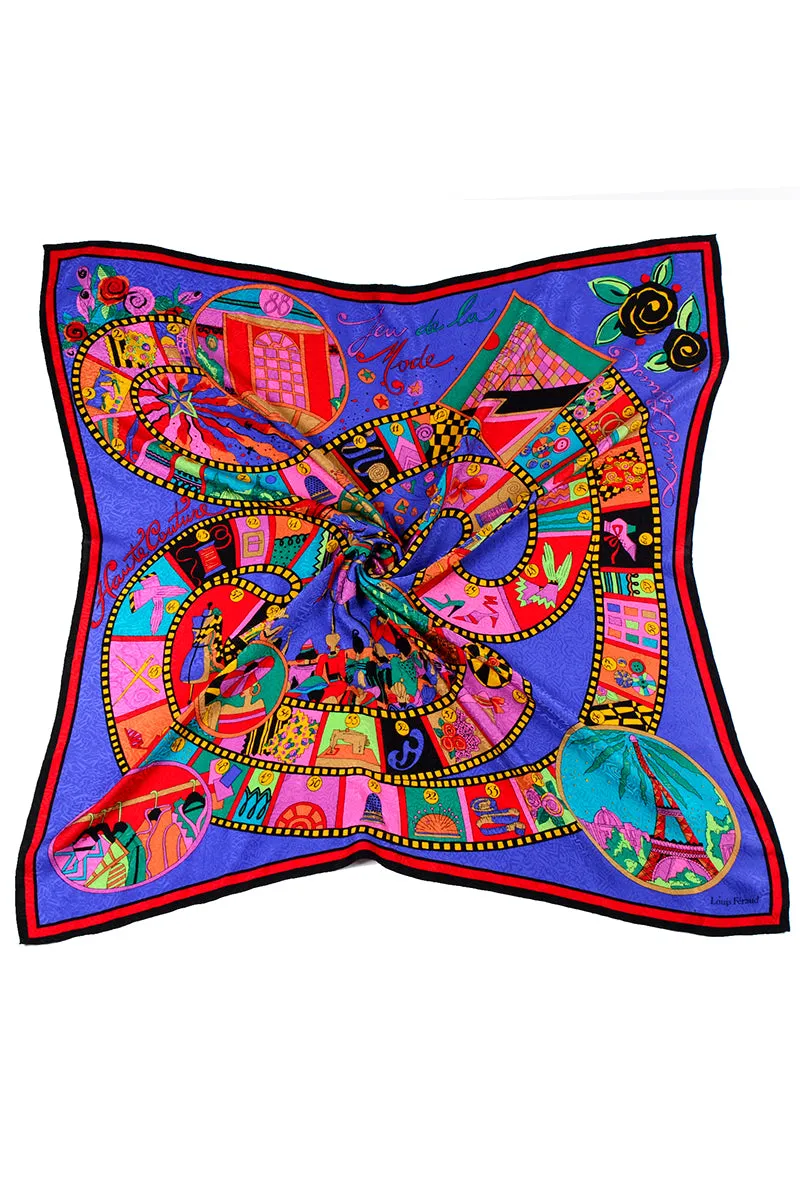 Louis Feraud Vintage Jeu de la Mode Couture Fashion Filmstrip Silk Scarf