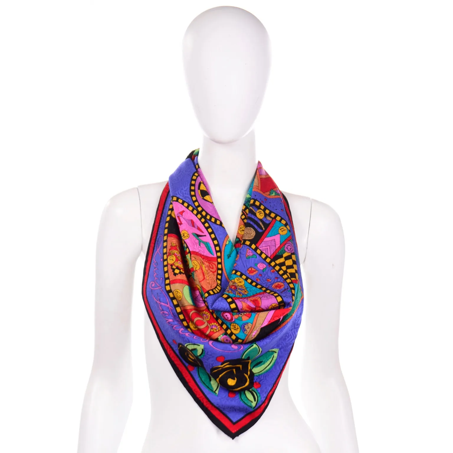 Louis Feraud Vintage Jeu de la Mode Couture Fashion Filmstrip Silk Scarf