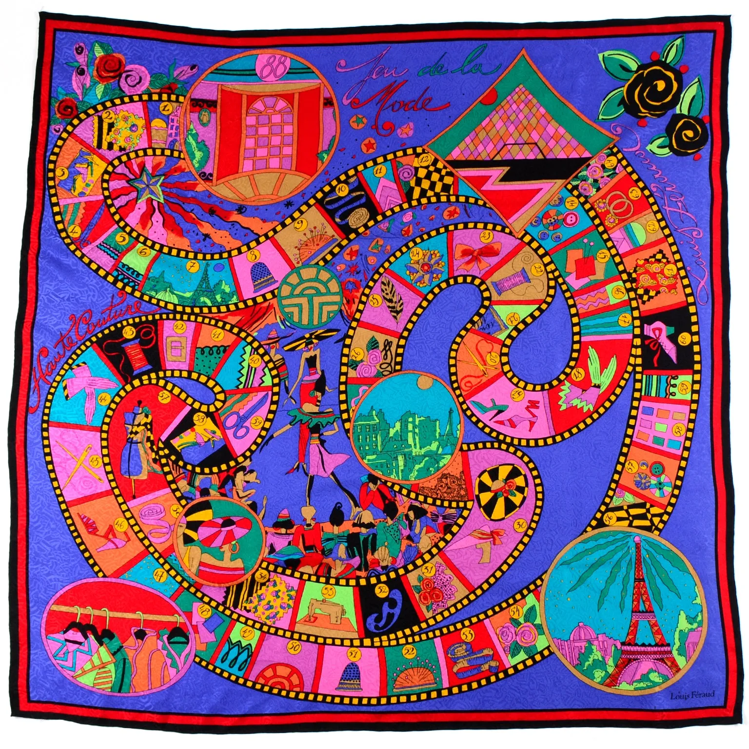 Louis Feraud Vintage Jeu de la Mode Couture Fashion Filmstrip Silk Scarf