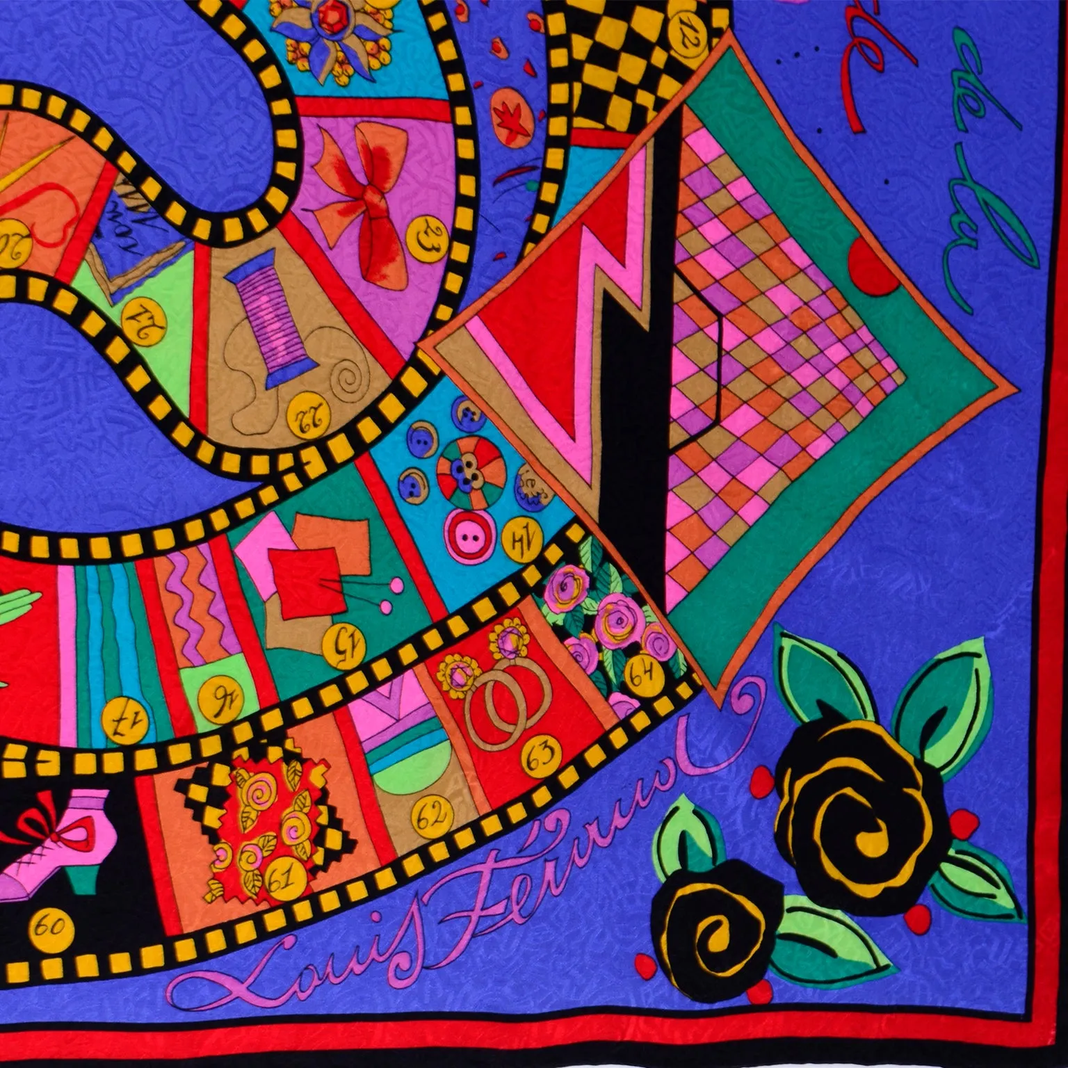 Louis Feraud Vintage Jeu de la Mode Couture Fashion Filmstrip Silk Scarf
