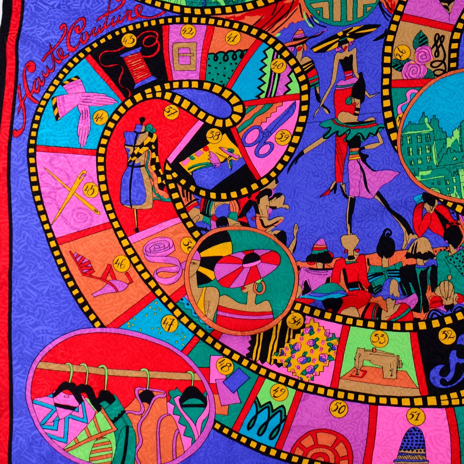 Louis Feraud Vintage Jeu de la Mode Couture Fashion Filmstrip Silk Scarf