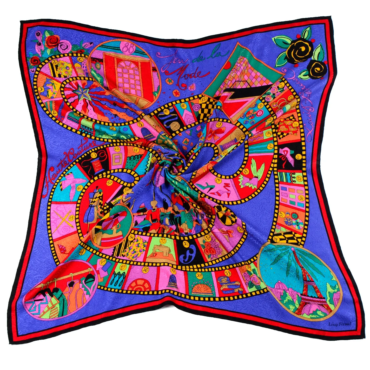 Louis Feraud Vintage Jeu de la Mode Couture Fashion Filmstrip Silk Scarf