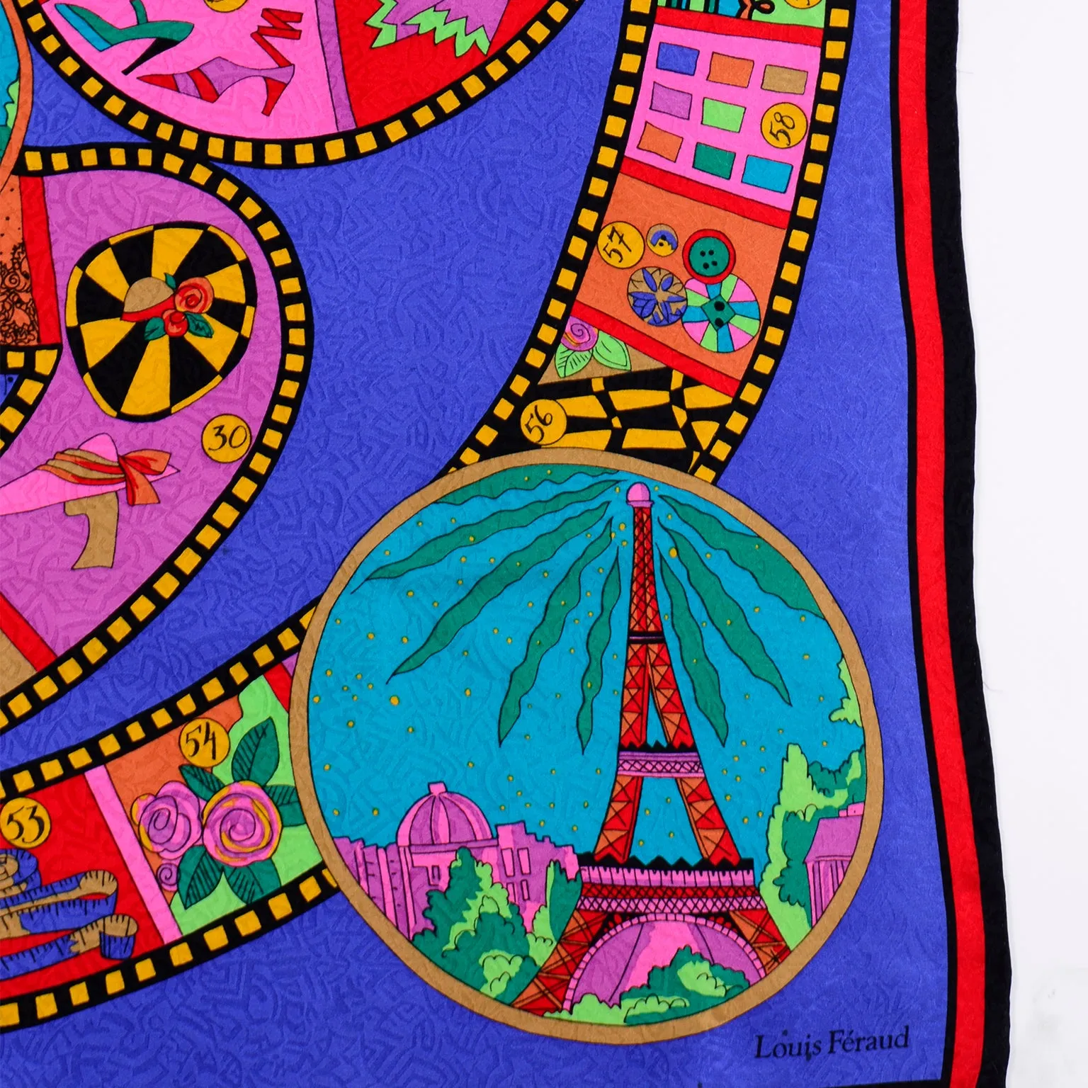 Louis Feraud Vintage Jeu de la Mode Couture Fashion Filmstrip Silk Scarf
