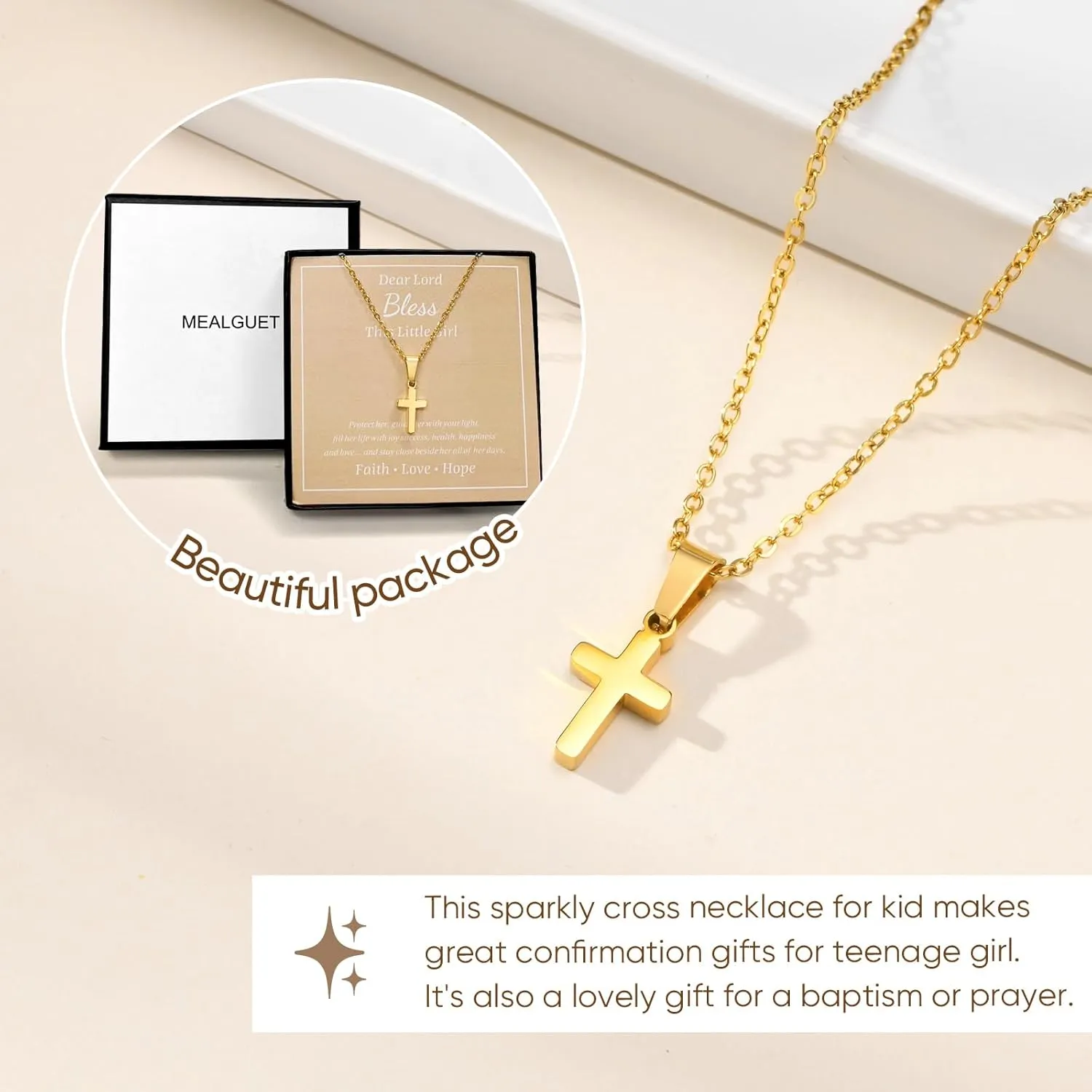 MEALGUET Easter Gift Cross Necklace for Kids : Minimalist Gold Plated/Silver Cross Chain Necklace Jewelry Christmas Gift First Communion Baptism Gifts for Teenage Girls Boys Son Easter Baskets