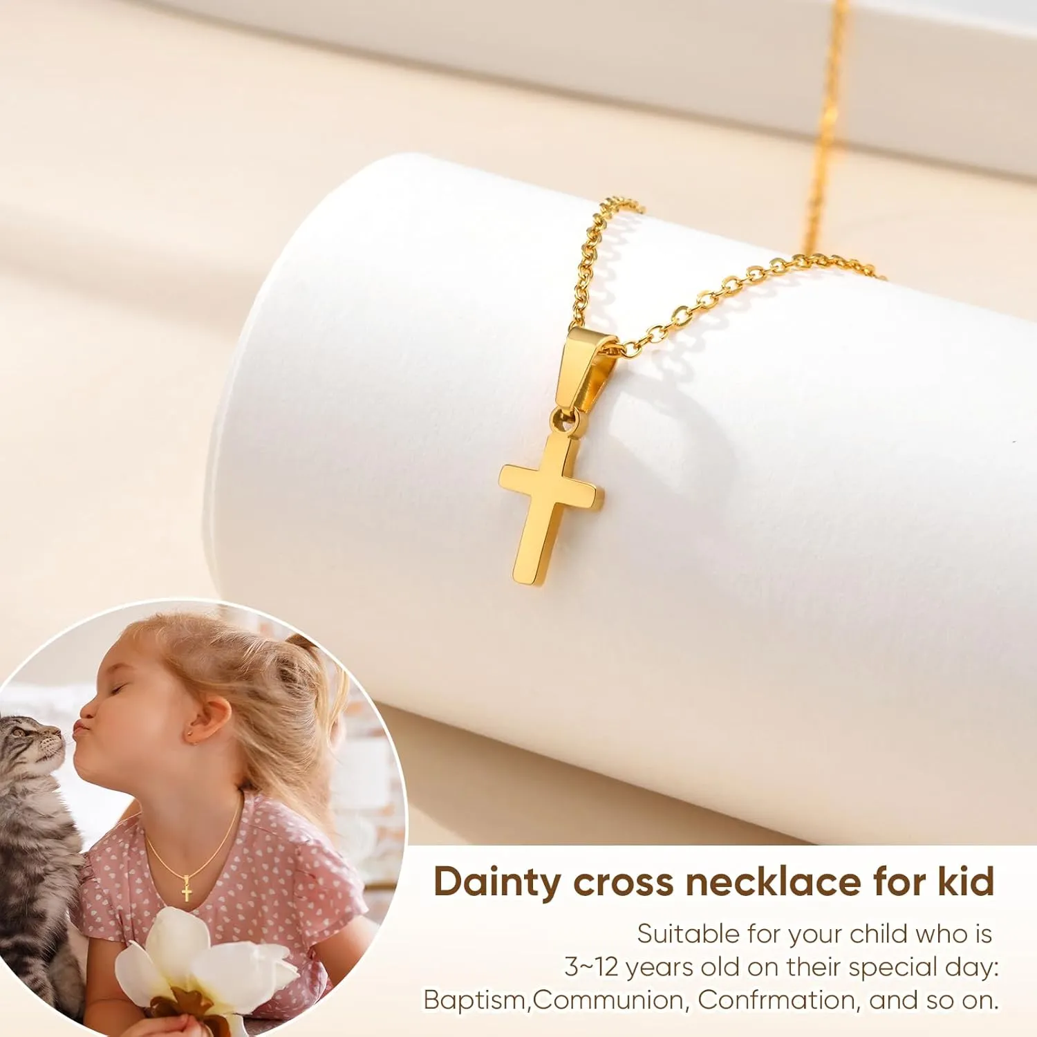 MEALGUET Easter Gift Cross Necklace for Kids : Minimalist Gold Plated/Silver Cross Chain Necklace Jewelry Christmas Gift First Communion Baptism Gifts for Teenage Girls Boys Son Easter Baskets