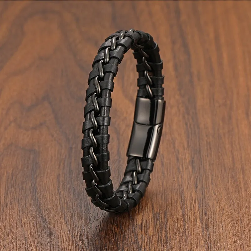 Men Charm Genuine Leather Chain Bracelet Bangles Magnetic  Casual Bracelet
