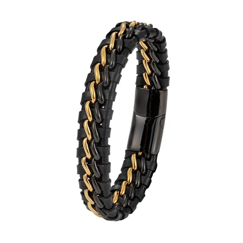 Men Charm Genuine Leather Chain Bracelet Bangles Magnetic  Casual Bracelet