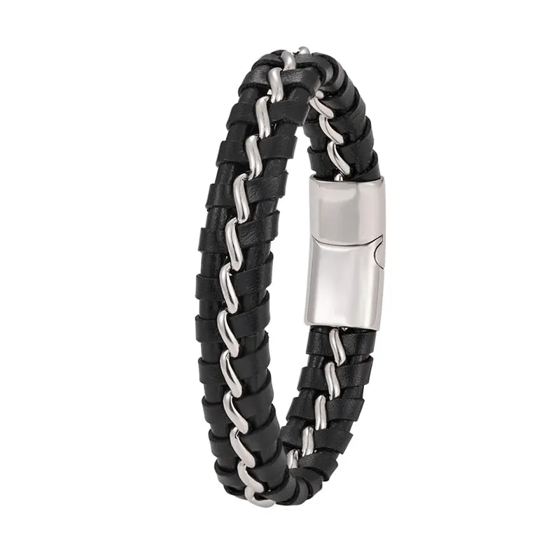 Men Charm Genuine Leather Chain Bracelet Bangles Magnetic  Casual Bracelet