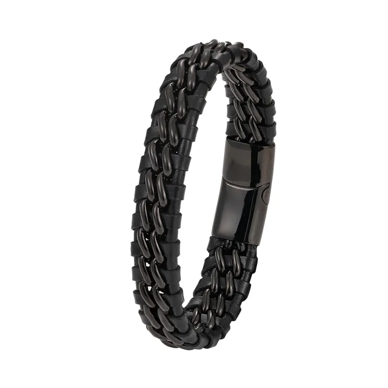 Men Charm Genuine Leather Chain Bracelet Bangles Magnetic  Casual Bracelet