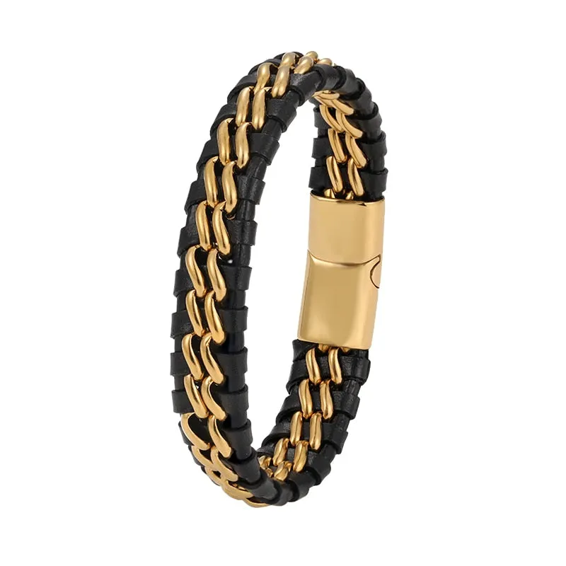 Men Charm Genuine Leather Chain Bracelet Bangles Magnetic  Casual Bracelet