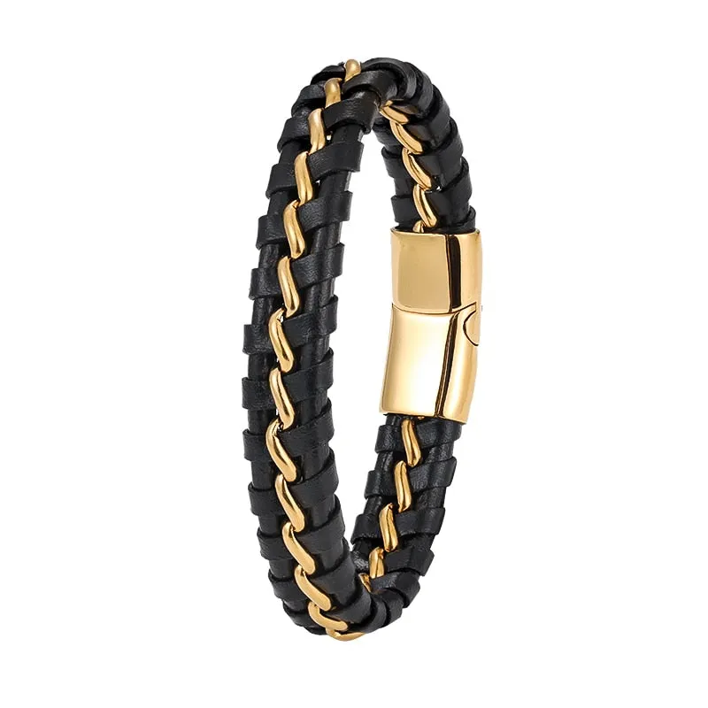Men Charm Genuine Leather Chain Bracelet Bangles Magnetic  Casual Bracelet