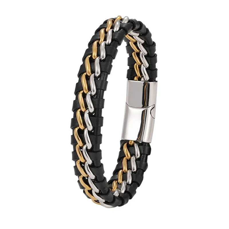Men Charm Genuine Leather Chain Bracelet Bangles Magnetic  Casual Bracelet
