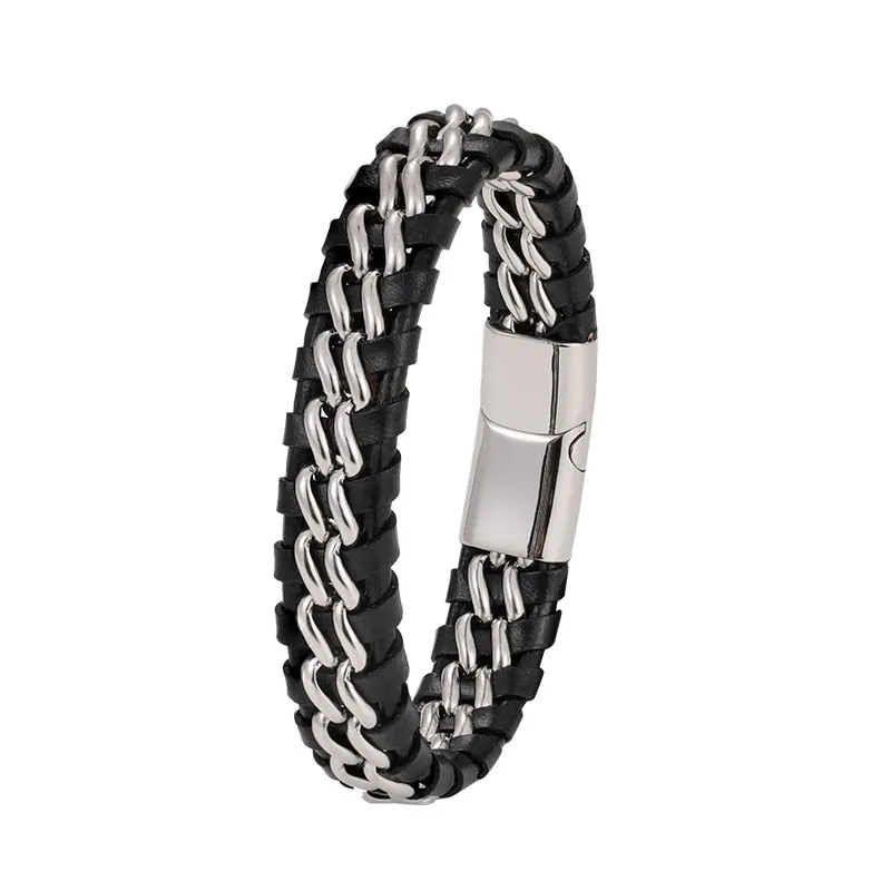 Men Charm Genuine Leather Chain Bracelet Bangles Magnetic  Casual Bracelet