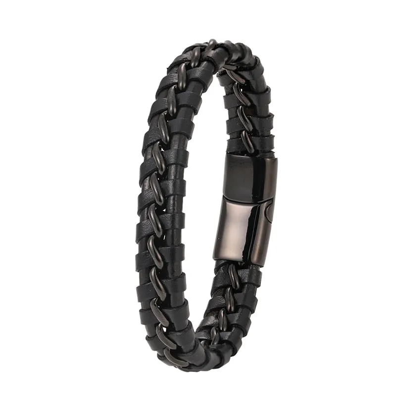 Men Charm Genuine Leather Chain Bracelet Bangles Magnetic  Casual Bracelet