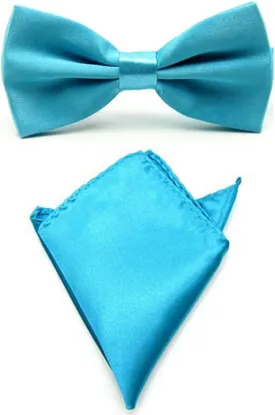 Men Satin Solid Color Pre-tied Tuxedo Bowtie Bow Tie Handkerchief Pocket Square Set
