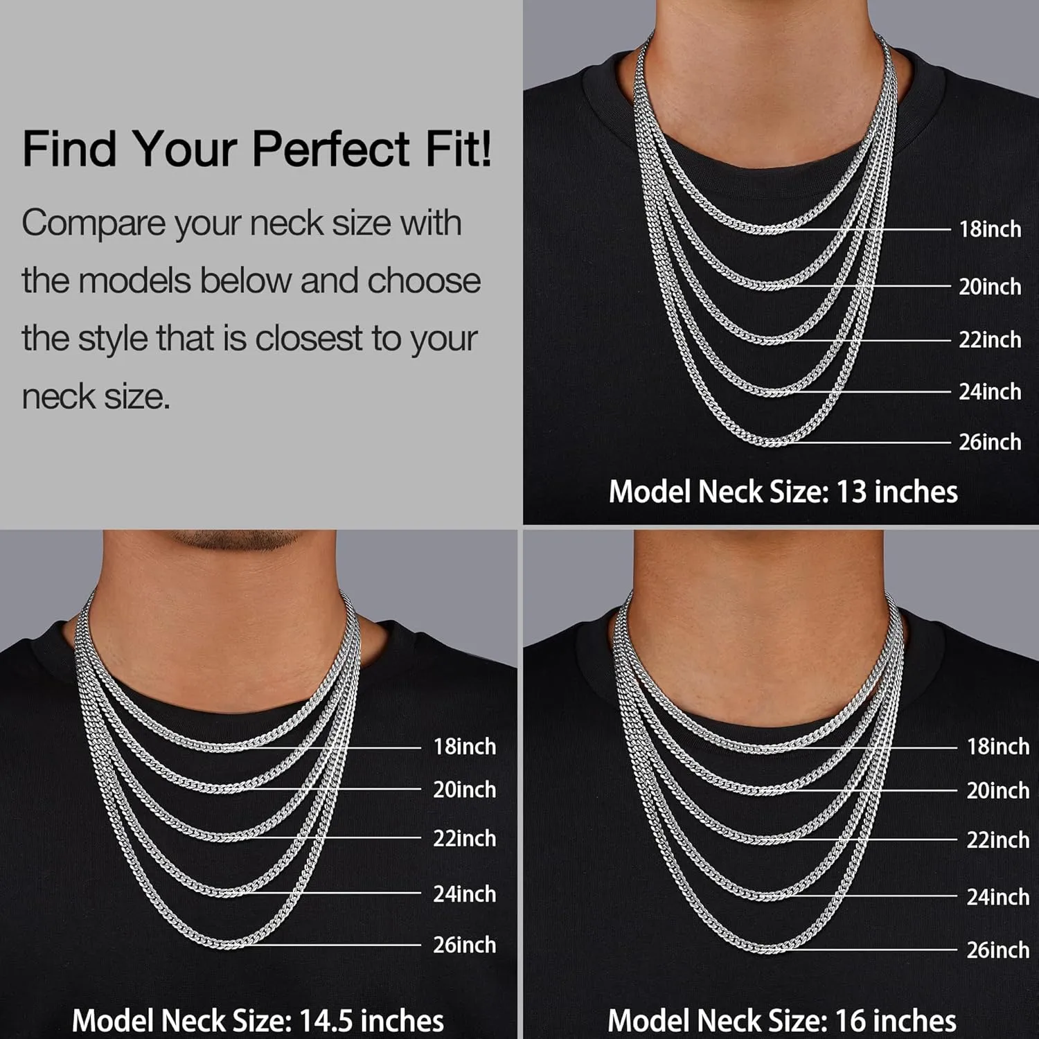 Momlovu Fathers Day Gifts Gold Chain Silver Chain for Men Boys, 4mm/6mm Non-Tarnish 18K Gold-Plated Cuban Link Chain, Cool Men's Necklace Chain 18/20/22/24/26 Inch, Durable Lobster Clasp