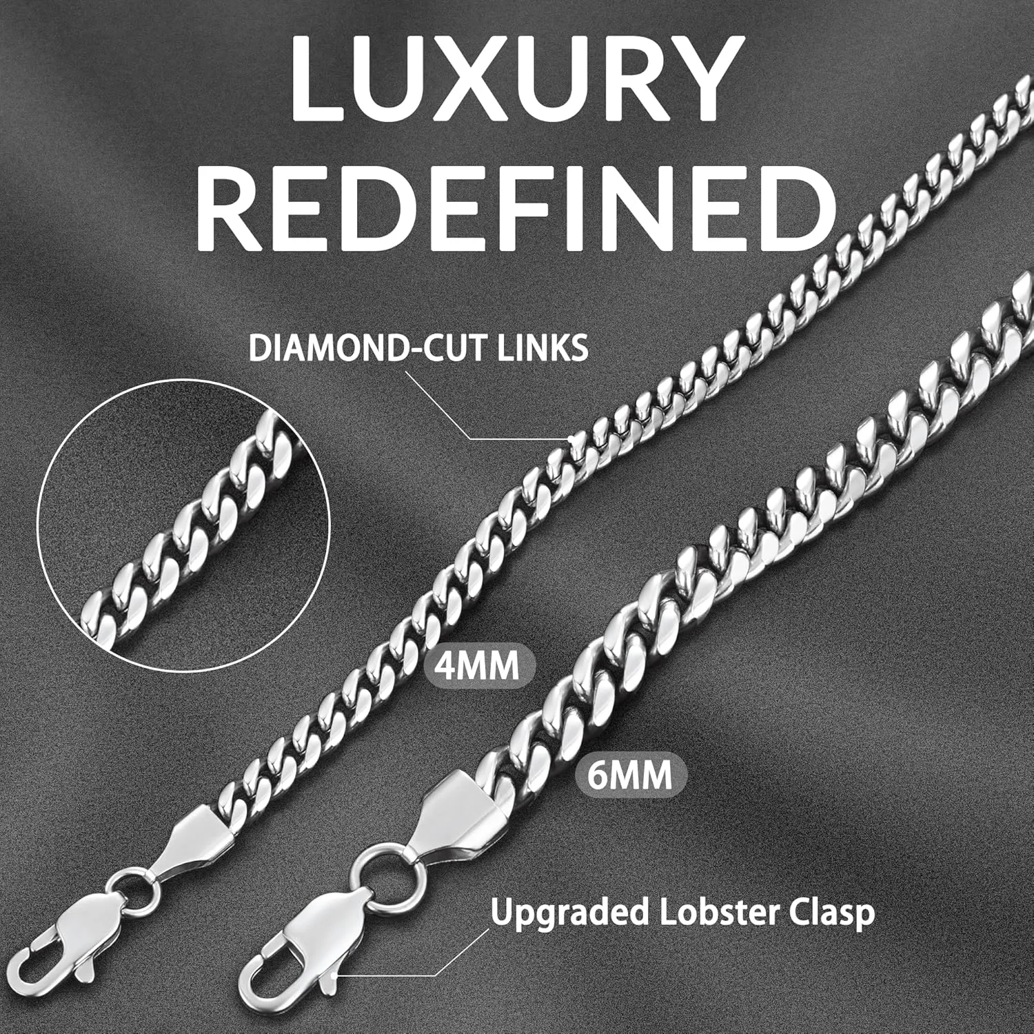 Momlovu Fathers Day Gifts Gold Chain Silver Chain for Men Boys, 4mm/6mm Non-Tarnish 18K Gold-Plated Cuban Link Chain, Cool Men's Necklace Chain 18/20/22/24/26 Inch, Durable Lobster Clasp
