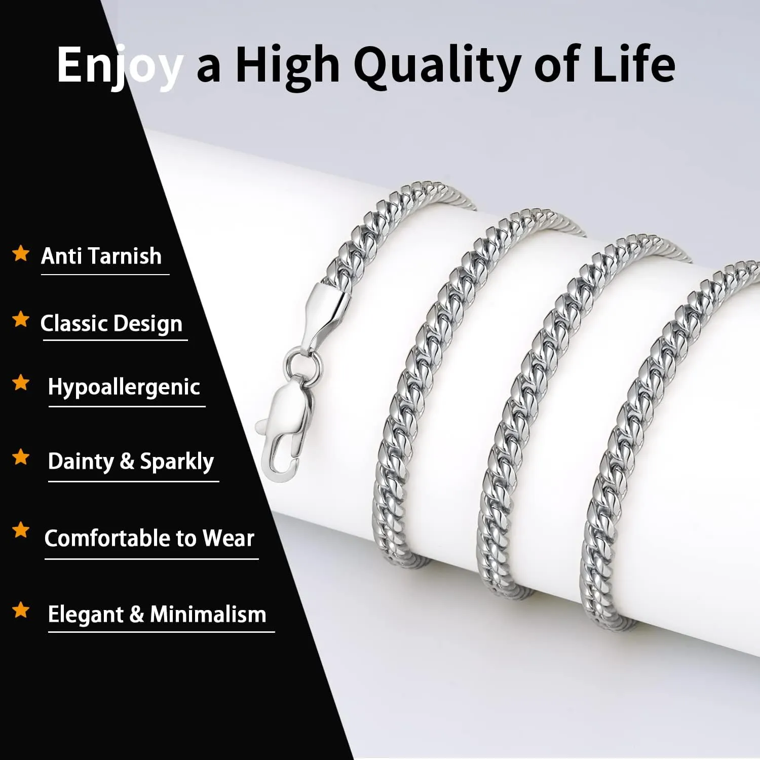 Momlovu Fathers Day Gifts Gold Chain Silver Chain for Men Boys, 4mm/6mm Non-Tarnish 18K Gold-Plated Cuban Link Chain, Cool Men's Necklace Chain 18/20/22/24/26 Inch, Durable Lobster Clasp