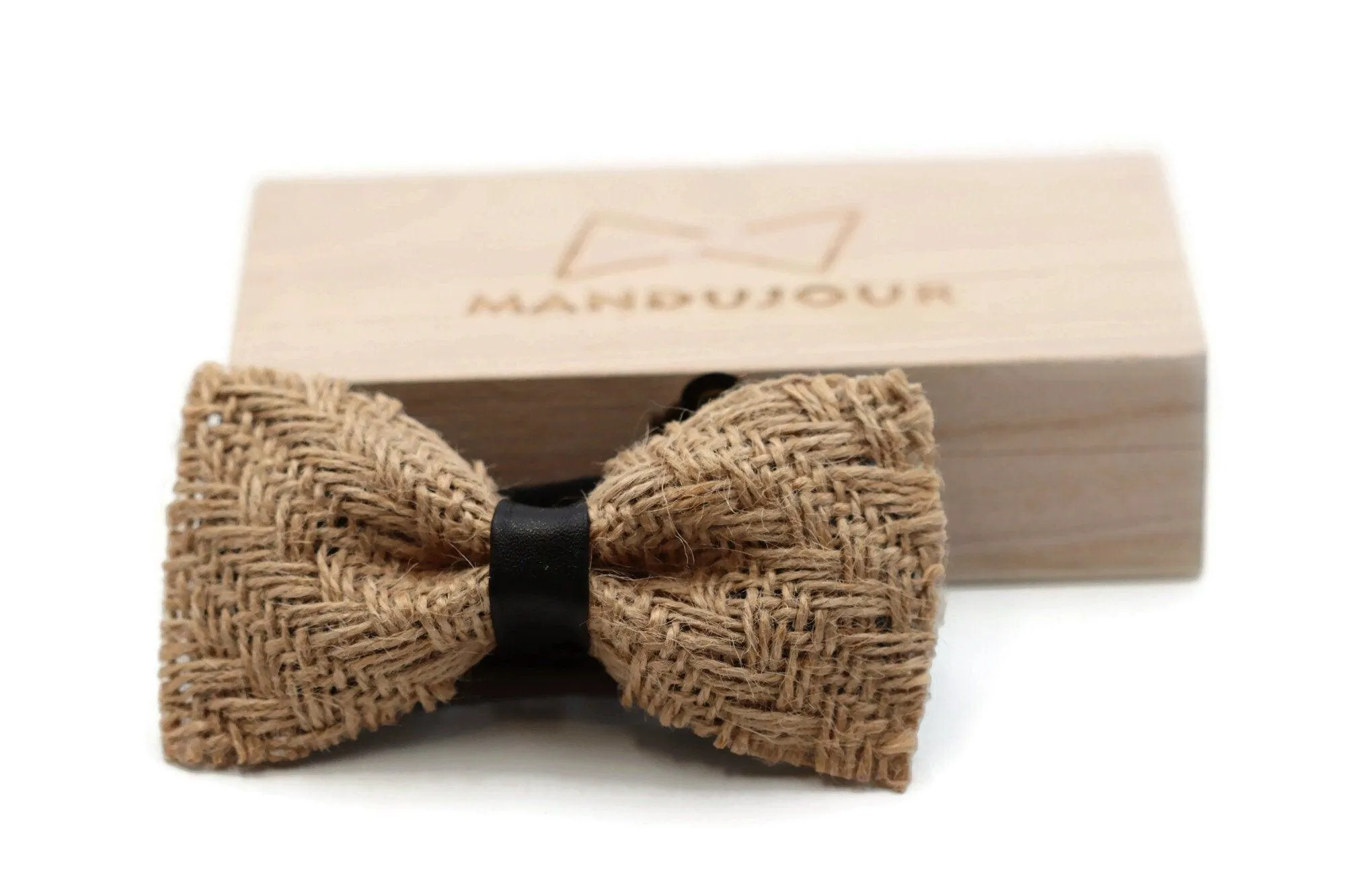 Natural Woven Jute bow tie - Mandujour Handmade