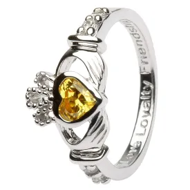 NOVEMBER Birthstone Silver Claddagh Ring LS-SL90-11 Inscribed with "Love Loyalty Friendship"