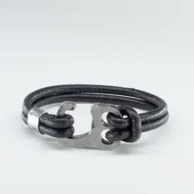 Organic, Double-Stranded, Rounded Leather Wristband with the “Sailor Hook” Model Stainless Steel Clasp