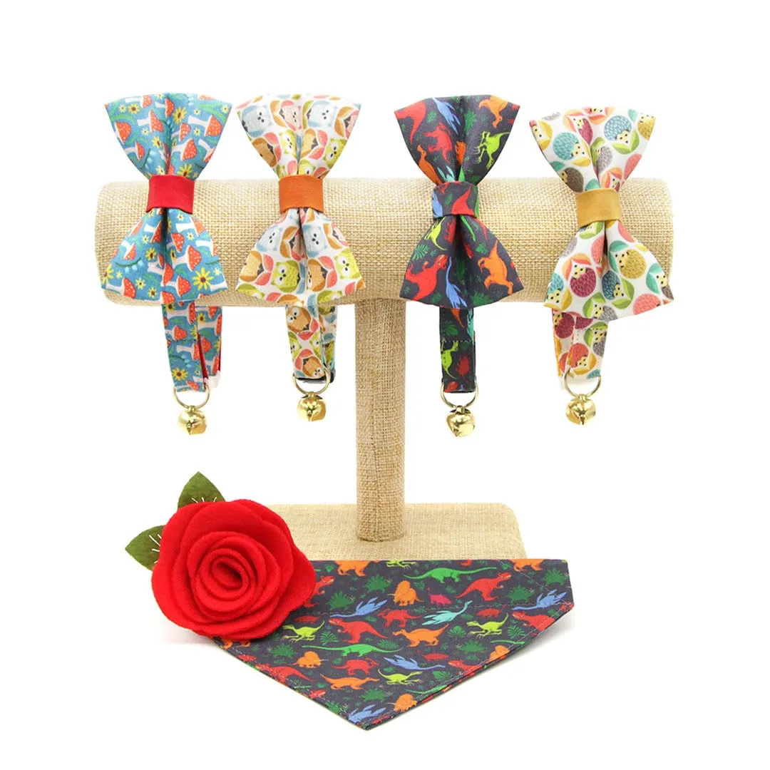 Pet Bow Tie - "Dinosaurus Rex" - Colorful Dinosaur Cat Bow Tie / For Cats   Small Dogs (One Size)