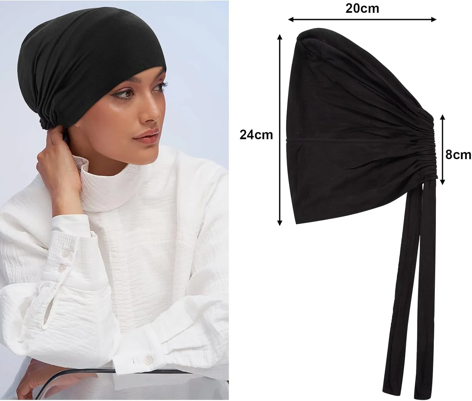 PHOGARY 2 Pcs Women Hijab Undercap, Islamic Muslim Under Hijab Cap Inner Under Scarf Hat Turban with Tie Back Closure