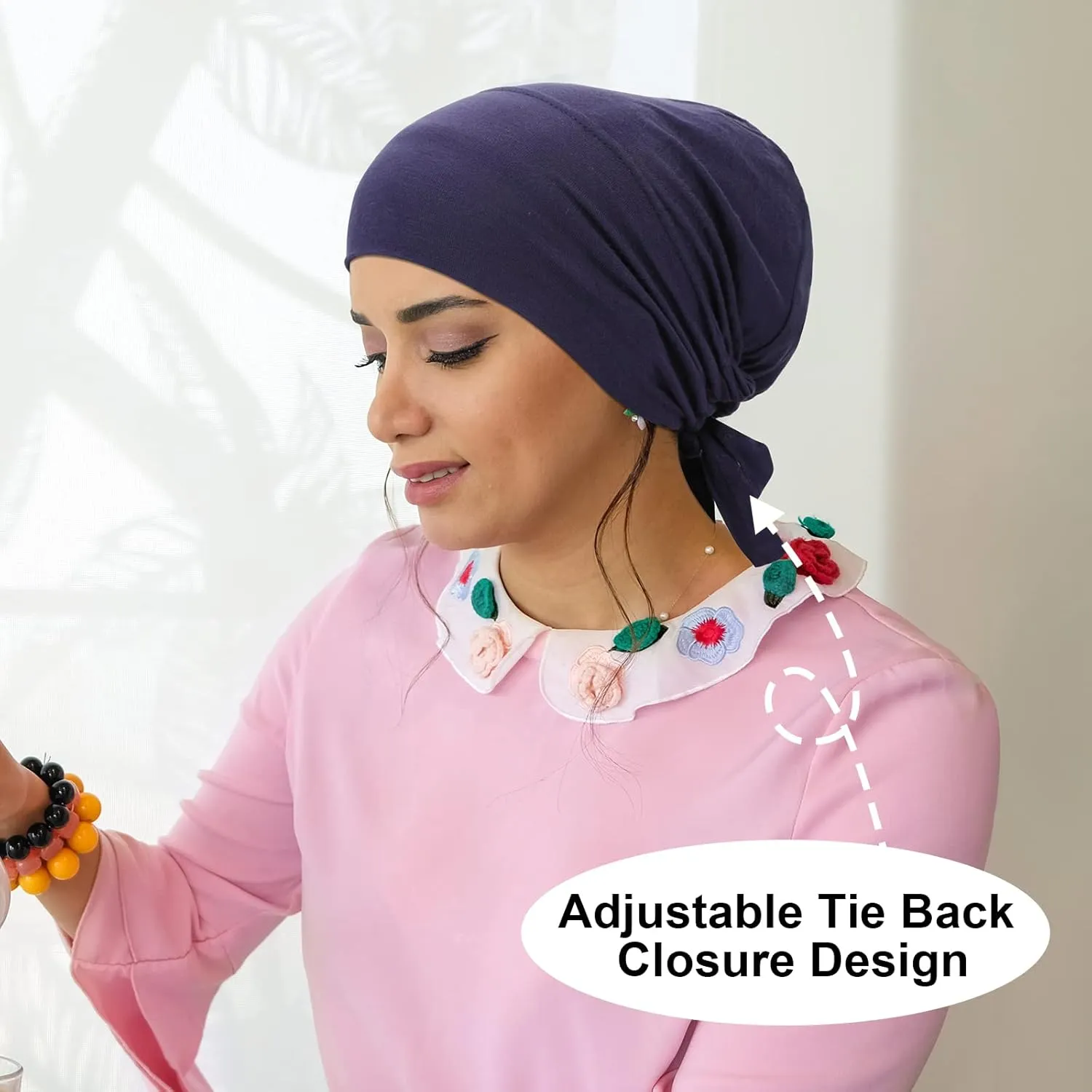 PHOGARY 2 Pcs Women Hijab Undercap, Islamic Muslim Under Hijab Cap Inner Under Scarf Hat Turban with Tie Back Closure