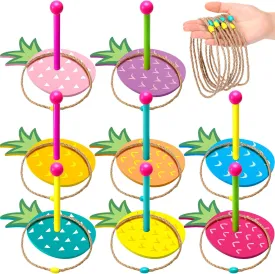 Poen 8 Set Hawaiian Luau Ring Toss Game Adult Hawaii Aloha Party Games Include Wooden Peg Targets, Pcs Rope Ring Toss Rings for Tropical Beach Party Outdoor