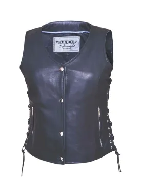 Premium Flat Bottom Traditional Side Laced Womens Leather Vest