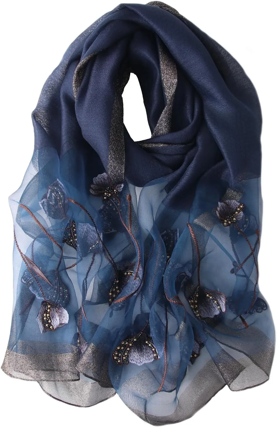 Purple Silk Scarf and Shawl - Elegant Embroidered Silk Scarf
